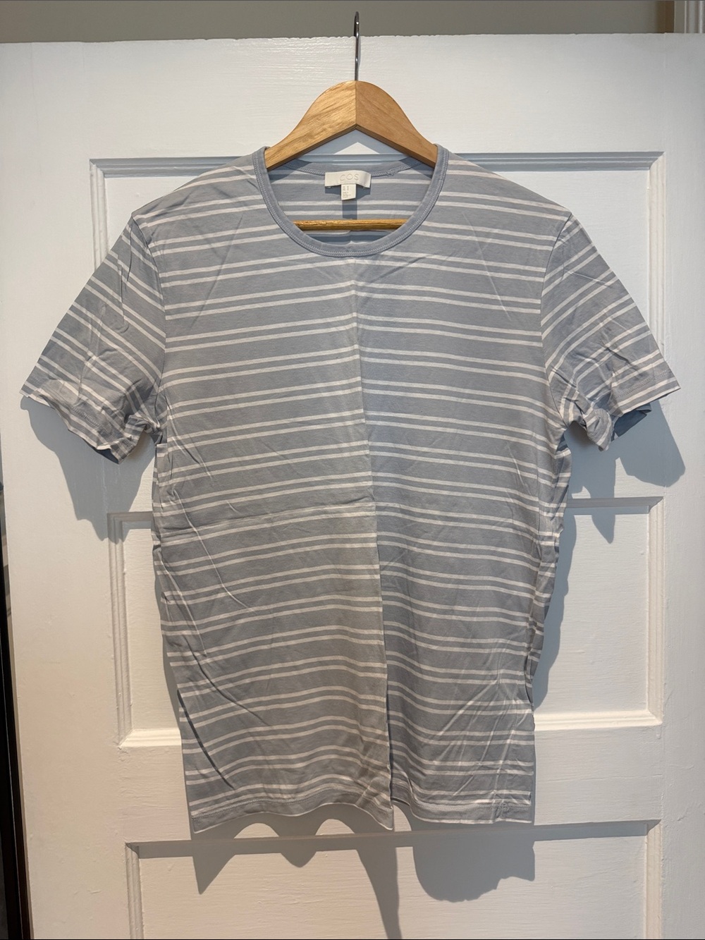 COS Light Gray and White Striped Short Sleeve Crew Tee
